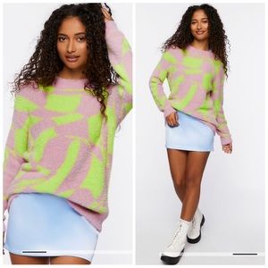 NWT FOREVER 21 FUZZY ABSTRACT SWEATER